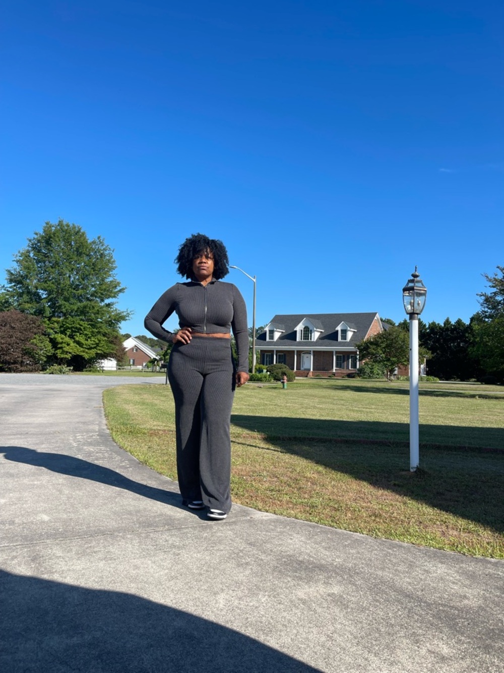 Fashion Nova Charcoal Ribbed High-Waist Wide-Leg Pantsuit